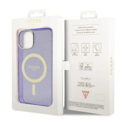 Guess Glitter Gold MagSafe – „iPhone 14 Plus“ dėklas (violetinis)