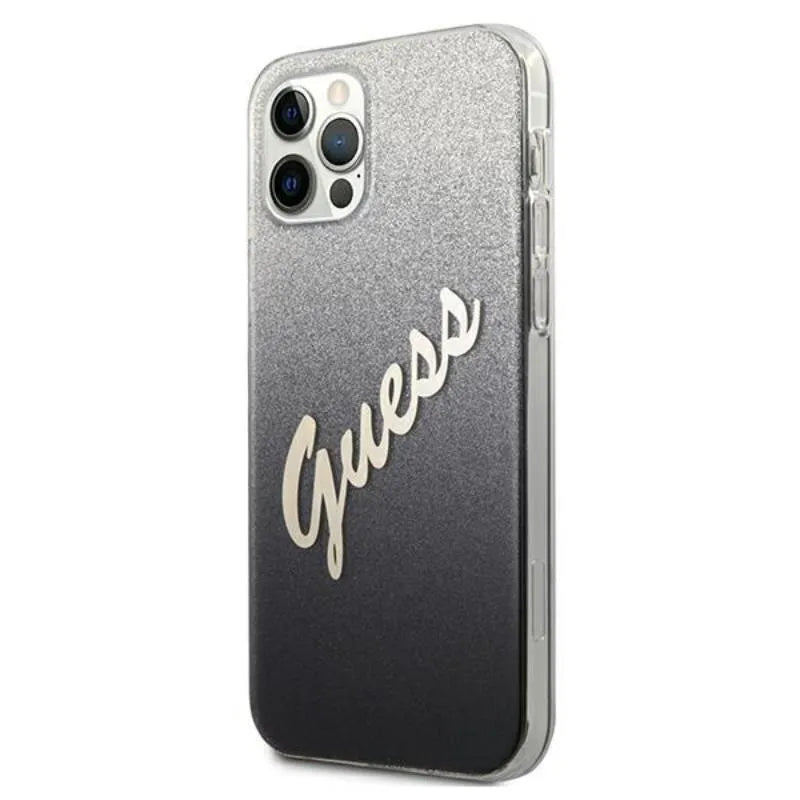 Guess Glitter Gradient Script - dėklas skirtas iPhone 12 Pro Max (juodas)