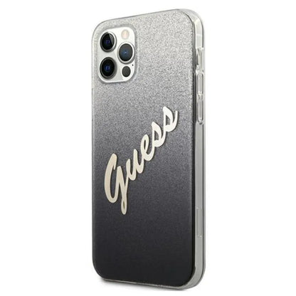 Guess Glitter Gradient Script - dėklas skirtas iPhone 12 Pro Max (juodas)