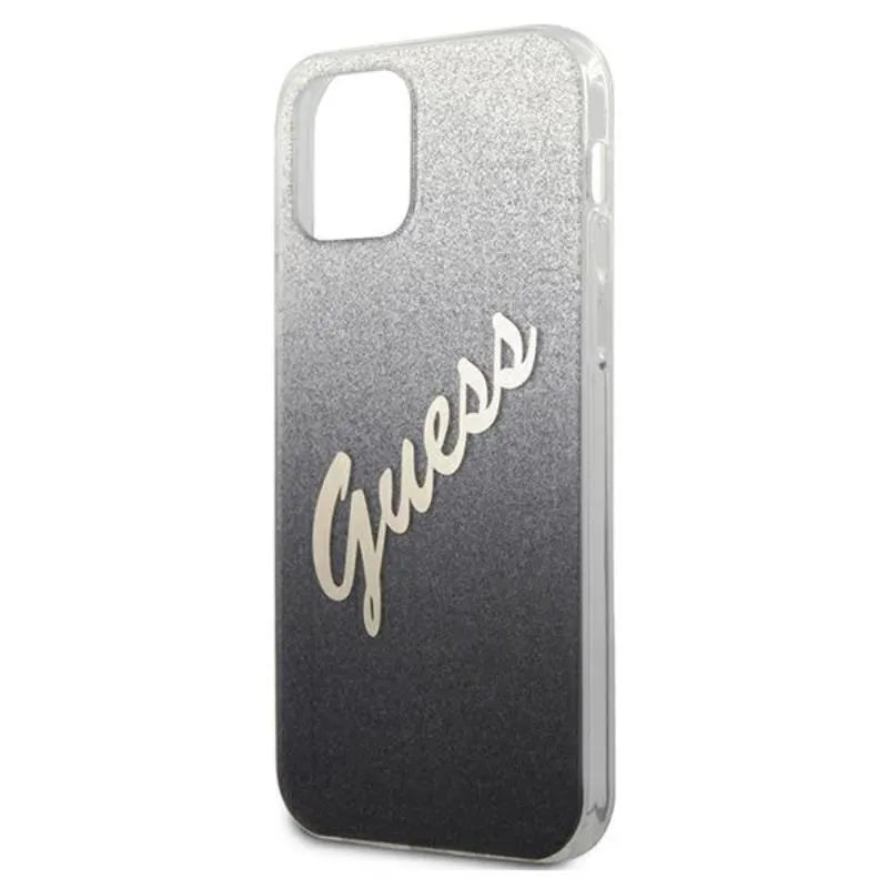 Guess Glitter Gradient Script - dėklas skirtas iPhone 12 Pro Max (juodas)