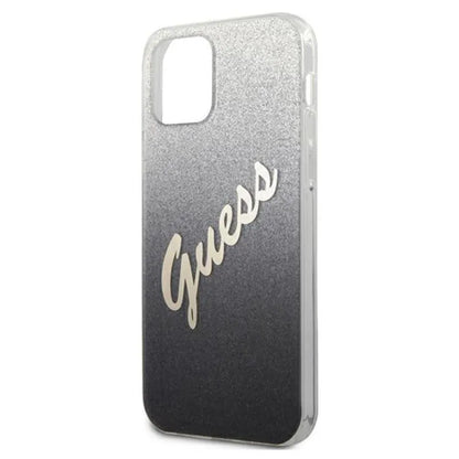 Guess Glitter Gradient Script - dėklas skirtas iPhone 12 Pro Max (juodas)