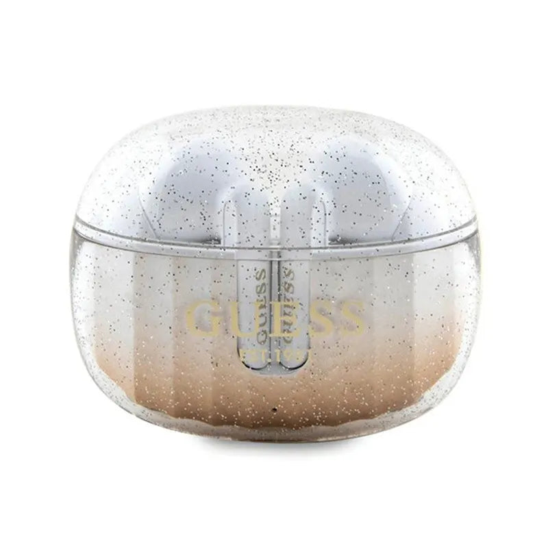 Guess Glitter Gradient – TWS "Bluetooth" ausinės + įkrovimo dėklas (auksinis)