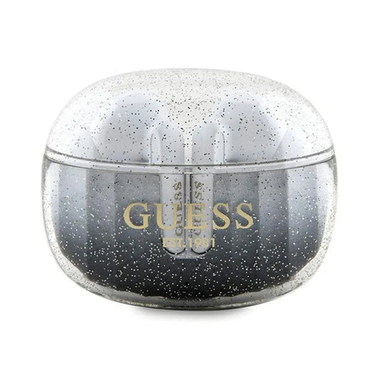 Guess Glitter Gradient – TWS „Bluetooth“ ausinės + įkrovimo dėklas (juoda)