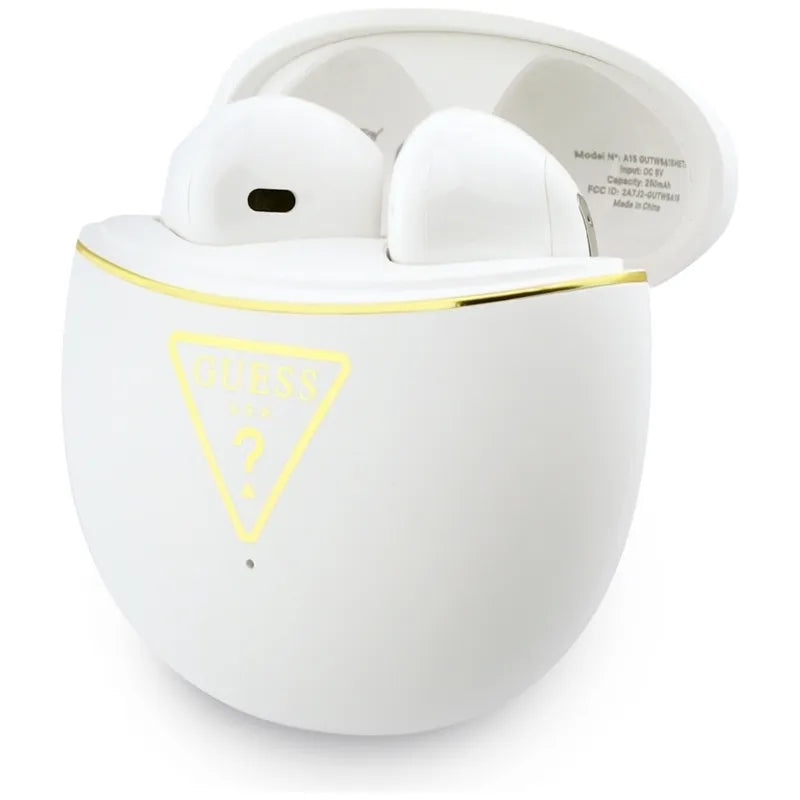 Guess Gold Line Triangle – TWS „Bluetooth“ ausinės + įkrovimo dėklas (baltos spalvos)
