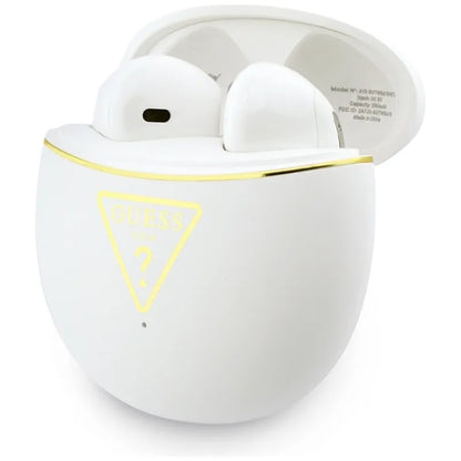 Guess Gold Line Triangle – TWS „Bluetooth“ ausinės + įkrovimo dėklas (baltos spalvos)
