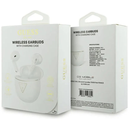 Guess Gold Line Triangle – TWS „Bluetooth“ ausinės + įkrovimo dėklas (baltos spalvos)