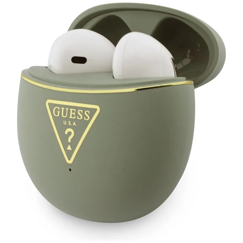 Guess Gold Line Triangle – TWS „Bluetooth“ ausinės + įkrovimo dėklas (chaki spalvos)