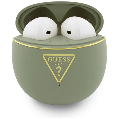 Guess Gold Line Triangle – TWS „Bluetooth“ ausinės + įkrovimo dėklas (chaki spalvos)