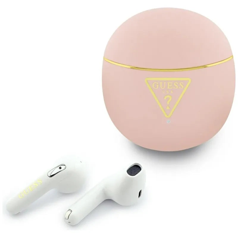 Guess Gold Line Triangle – TWS „Bluetooth“ ausinės + įkrovimo dėklas (rožinės spalvos)