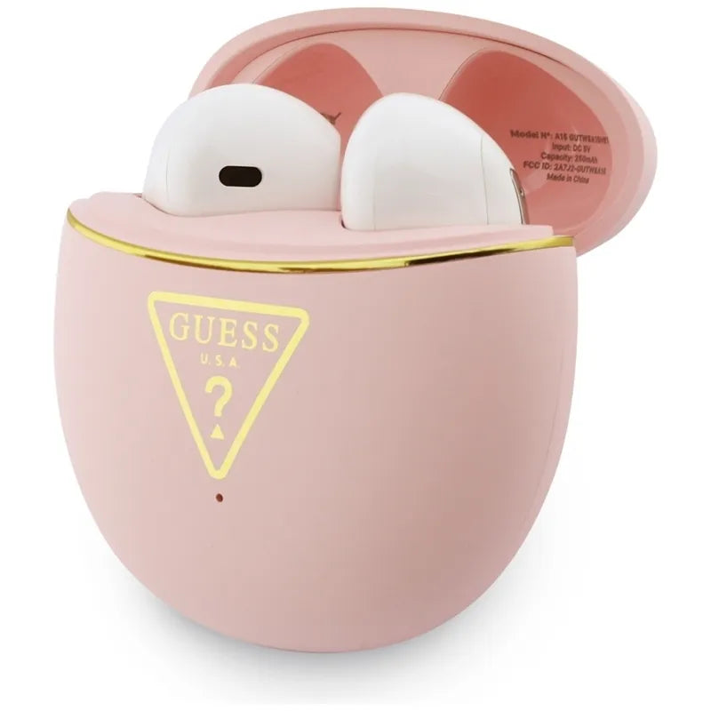 Guess Gold Line Triangle – TWS „Bluetooth“ ausinės + įkrovimo dėklas (rožinės spalvos)