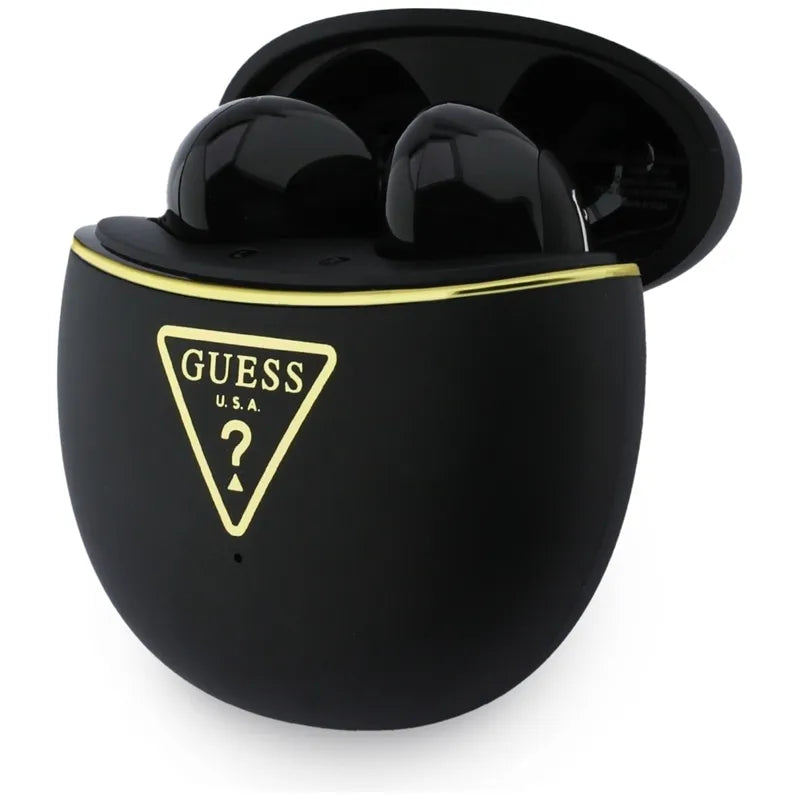 Guess Gold Line Triangle – TWS „Bluetooth“ ausinės su įkrovimo dėklu (juodos spalvos)