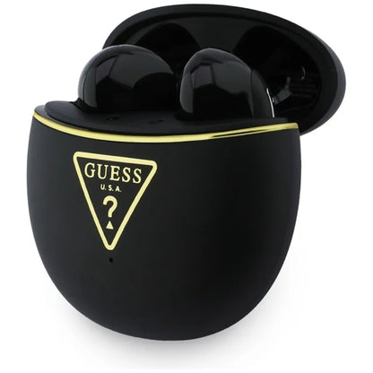 Guess Gold Line Triangle – TWS „Bluetooth“ ausinės su įkrovimo dėklu (juodos spalvos)