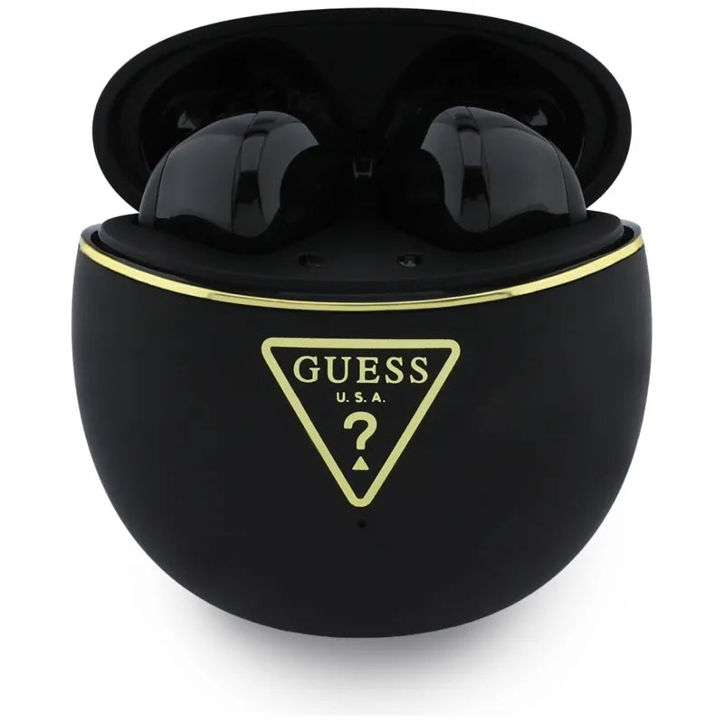 Guess Gold Line Triangle – TWS „Bluetooth“ ausinės su įkrovimo dėklu (juodos spalvos)