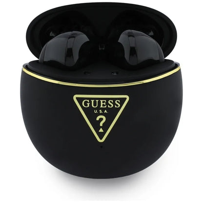 Guess Gold Line Triangle – TWS „Bluetooth“ ausinės su įkrovimo dėklu (juodos spalvos)