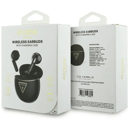 Guess Gold Line Triangle – TWS „Bluetooth“ ausinės su įkrovimo dėklu (juodos spalvos)