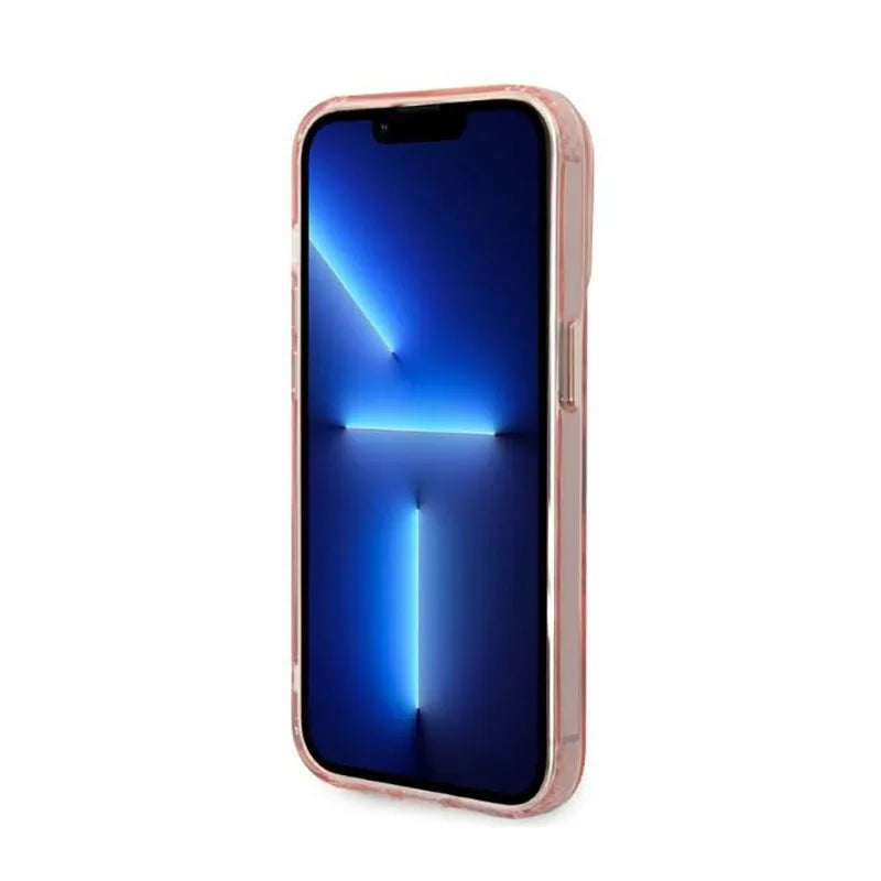 Guess Gold Outline Translucent MagSafe – Dėklas iPhone 14 Pro (rožinis)