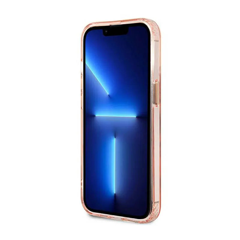 Guess Gold Outline Translucent MagSafe – dėklas, skirtas iPhone 13 Pro (rožinis)