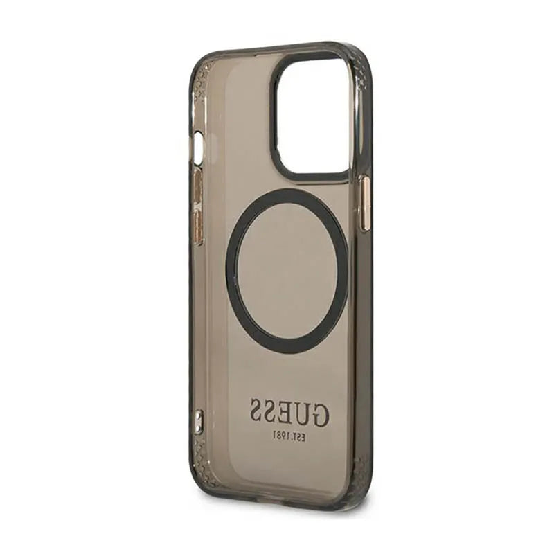 Guess Gold Outline Translucent MagSafe - iPhone 13 Pro Max dėklas (juodas)