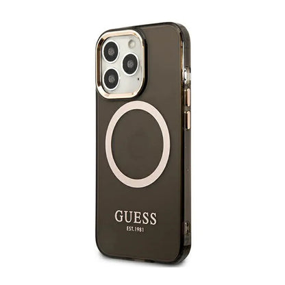 Guess Gold Outline Translucent MagSafe - iPhone 13 Pro Max dėklas (juodas)