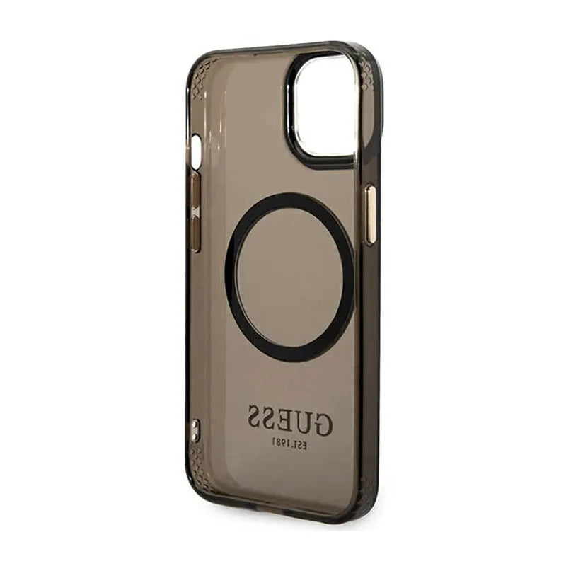 Guess Gold Outline Translucent MagSafe – „iPhone 14 Plus“ dėklas (juodas)