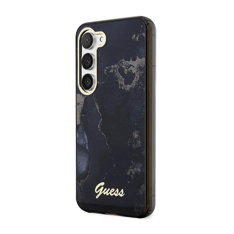 Guess Golden Marble kolekcija – dėklas Samsung Galaxy S23 (juodas)