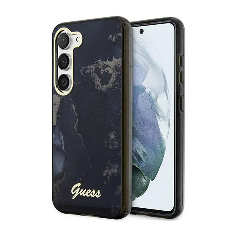 Guess Golden Marble kolekcija – dėklas Samsung Galaxy S23 (juodas)
