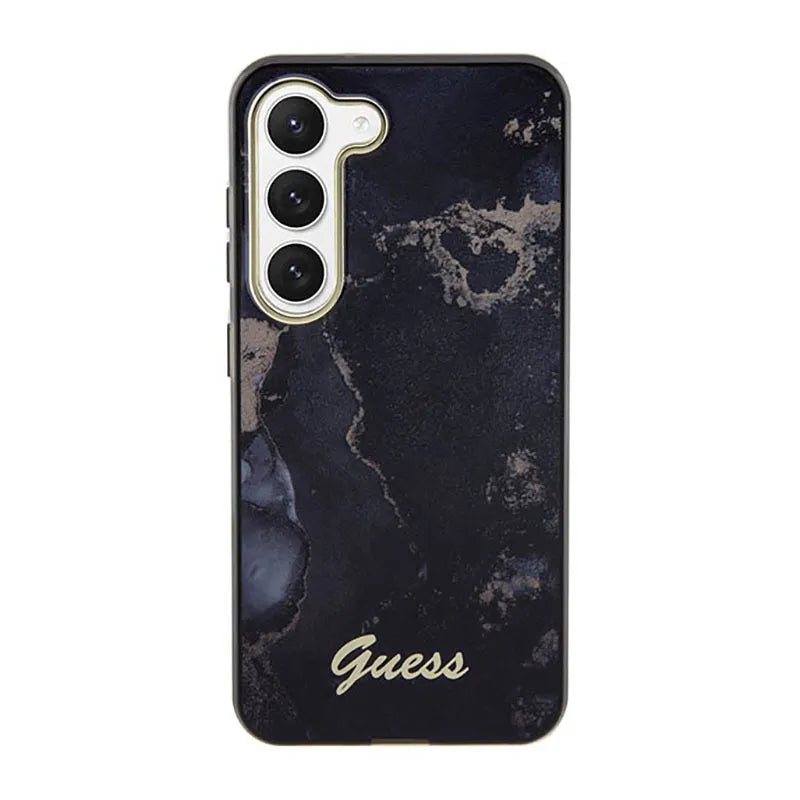 Guess Golden Marble kolekcija – dėklas Samsung Galaxy S23 (juodas)