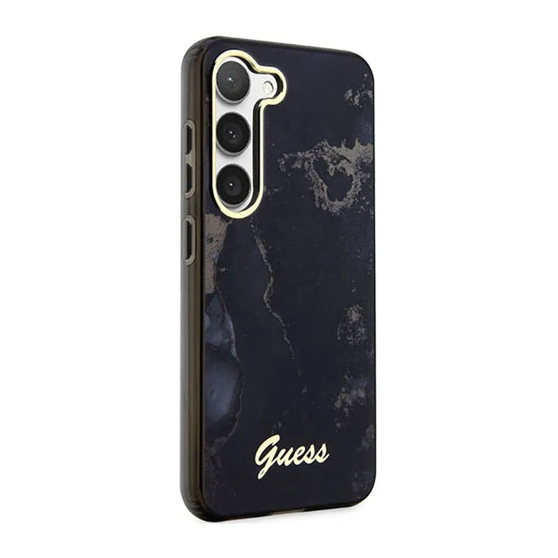 Guess Golden Marble kolekcija – dėklas Samsung Galaxy S23 (juodas)