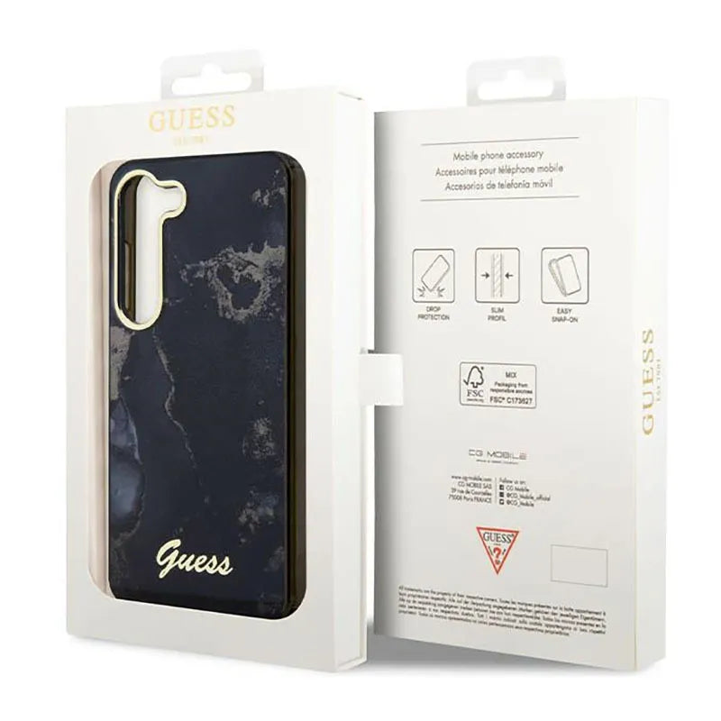 Guess Golden Marble kolekcija – dėklas Samsung Galaxy S23 (juodas)