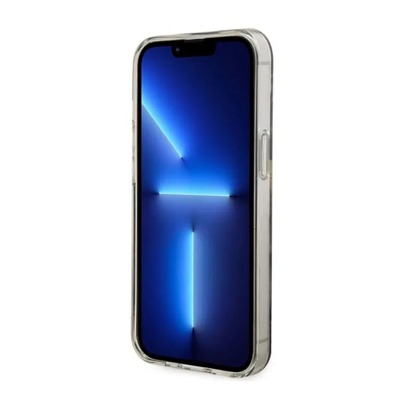 Guess Golden Marble MagSafe – dėklas, skirtas iPhone 14 (juodas)