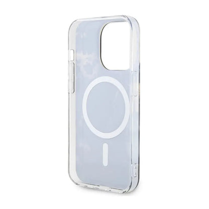 Guess Golden Marble MagSafe – dėklas, skirtas iPhone 14 Pro (juodas)