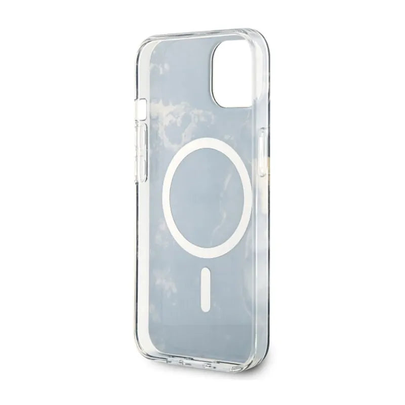 Guess Golden Marble MagSafe – „iPhone 14 Plus“ dėklas (juodas)
