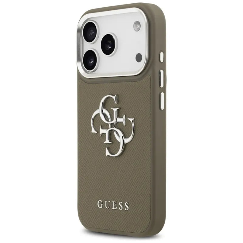 Guess Grained Big 4G Classic Logo dėklas iPhone 17 Pro (rudos spalvos)