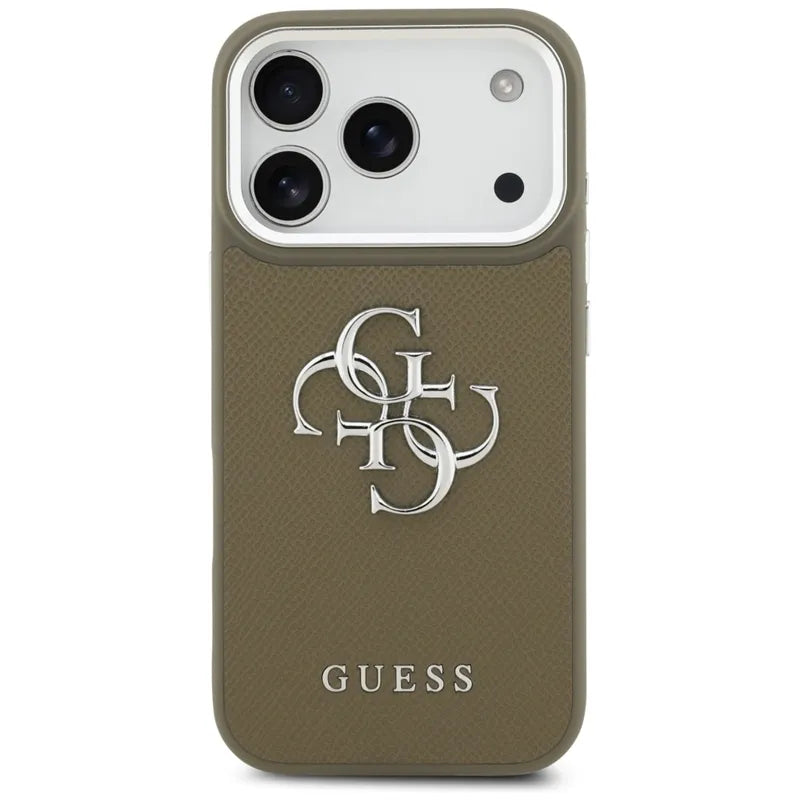 Guess Grained Big 4G Classic Logo dėklas iPhone 17 Pro (rudos spalvos)