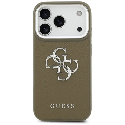 Guess Grained Big 4G Classic Logo dėklas iPhone 17 Pro (rudos spalvos)