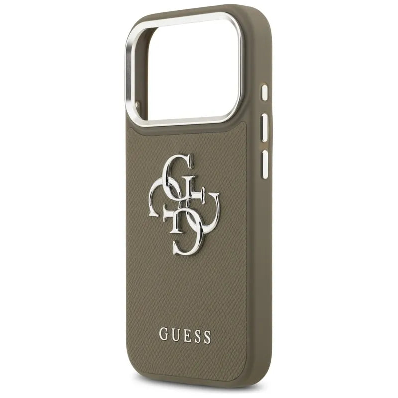 Guess Grained Big 4G Classic Logo dėklas iPhone 17 Pro (rudos spalvos)