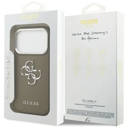 Guess Grained Big 4G Classic Logo dėklas iPhone 17 Pro (rudos spalvos)