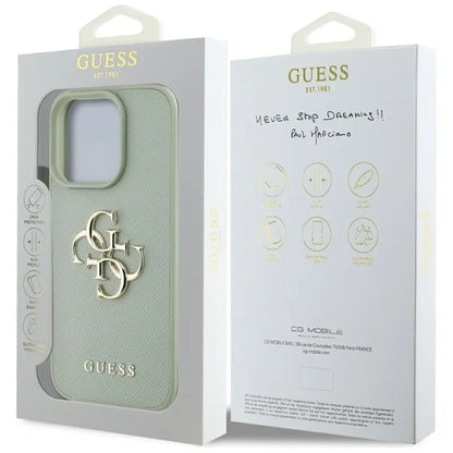 Guess Grained Big 4G Logo Small Classic Logo – dėklas iPhone 16 Pro Max (žalias)