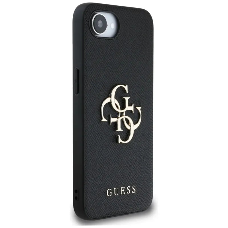 Guess Grained Big 4G Logo Small Classic Logo - dėklas iPhone 16e (juodas)