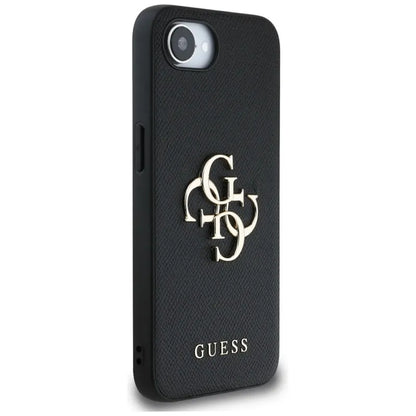 Guess Grained Big 4G Logo Small Classic Logo - dėklas iPhone 16e (juodas)