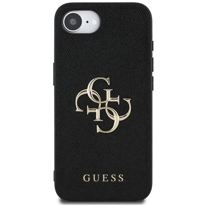 Guess Grained Big 4G Logo Small Classic Logo - dėklas iPhone 16e (juodas)