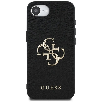 Guess Grained Big 4G Logo Small Classic Logo - dėklas iPhone 16e (juodas)