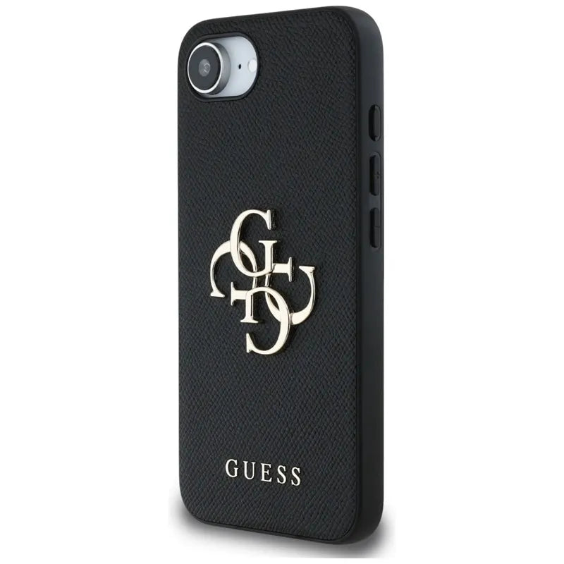 Guess Grained Big 4G Logo Small Classic Logo - dėklas iPhone 16e (juodas)