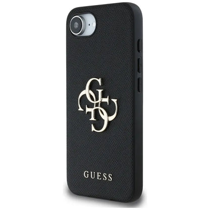 Guess Grained Big 4G Logo Small Classic Logo - dėklas iPhone 16e (juodas)