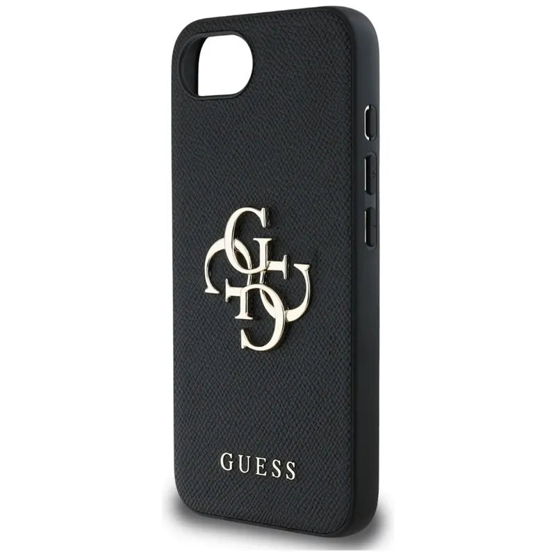 Guess Grained Big 4G Logo Small Classic Logo - dėklas iPhone 16e (juodas)
