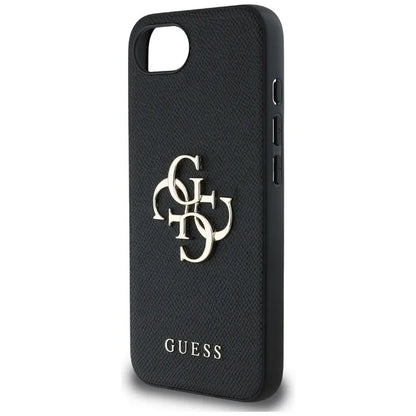 Guess Grained Big 4G Logo Small Classic Logo - dėklas iPhone 16e (juodas)
