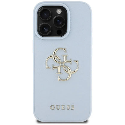Guess Grained Big 4G Logo Small Classic Logo – dėklas, skirtas iPhone 16 Pro (mėlynas)