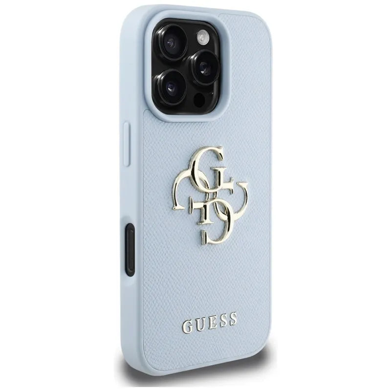 Guess Grained Big 4G Logo Small Classic Logo – dėklas, skirtas iPhone 16 Pro (mėlynas)