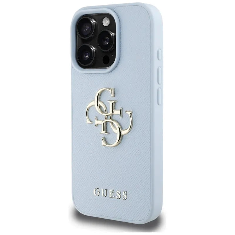 Guess Grained Big 4G Logo Small Classic Logo – dėklas, skirtas iPhone 16 Pro (mėlynas)