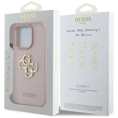 Guess Grained Big 4G Logo Small Classic Logo – dėklas, skirtas iPhone 16 Pro (rožinis)